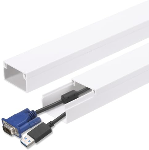sourcing map 10pcs Cord Hider Wall 38cm x 24mm x 14mm PVC Cable Cover Self Adhesive Wire Hider Wall Mounted TV Cable Raceway for Cables Management (3.8 Meter Total Length),White