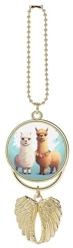 Lama Alpaka Auto Hängende Ornament Rückspiegel Anhänger Niedlicher Autospiegel Ästhetische Dekoration Lustige Auto Anhänger Auto Charms Geschenke für Männer Frauen Goldener Stil