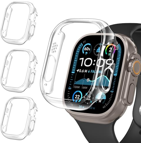 ivoler 3 Piezas Funda Dura PC para Apple Watch Ultra 3/2 / Apple Watch Ultra 49mm (Sin Protector de Pantalla), Carcasa Protectora Antigolpes Delgado Antiarañazos Bumper Estuche Case, Transparente