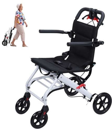 Fauteuil Roulant Pliable Leger (Siège Étroit 40 cm), Compact Fauteuil Roulant de Transport Voyage Pliable, 8,2 kg, Accoudoir Pivotant à 270°, Chaise Roulante Handicapé, Personne Âgée