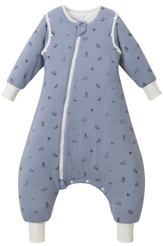 Nivolltha Schlafsack mit Füßen 3.5 TOG Baumwolle Ozean S | 100% Baumwolle warmer Winterschlafsack mit Füßen, abnehmbare Ärmel, Seitenreißverschluss & Druckknöpfe, 90-100cm, 2-3 Jahre