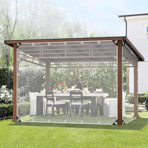 DZHTUF Außen Durchsichtige Planenvorhänge Mit Reissverschluss Tür, 2/3/4/5m, Kunststoff wasserdichte Plane Mit Ösen, Transparente Plane Seitenteile Für Pavillon Veranda Pergola Carport,0Zipper-3x3m