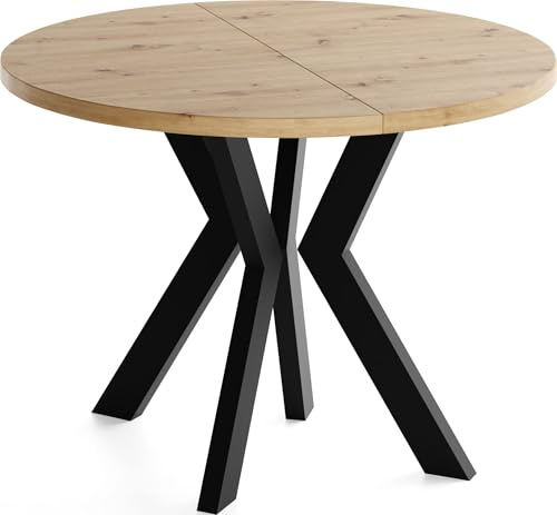 WFL GROUP Runder Esstisch Ausziehbar 80-130 cm – Verlängerbar, für 4-6 Personen mit Schwarzen Holzbeinen – Tisch für Wohnzimmer & Esszimmer in Eiche Artisan Hellbraun