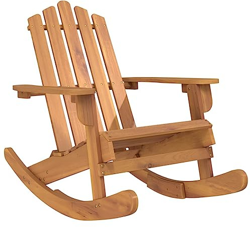 mtlskopl Silla mecedora Adirondack de madera maciza de acacia, sillón ergonómico para jardín, terraza y balcón, silla de jardín estable con función columpio, madera auténtica aceitada, 75 x 105 x 90