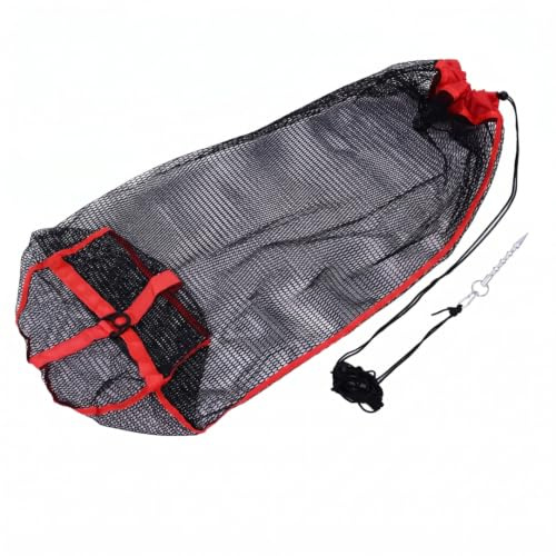 Live Fish Basket, Reinforced Nylon Fishing Keep Net with Aluminum Stake, Portable Fish Storage Bag, 16x32 Inch