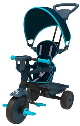 TP Toys Trike 4 In 1+ Midnight - Parental Lock Mode, Removable Safety Bar & Safety Steering Lock System. Shock Resistant Wheels, Retractable Sun CaNopy - Ages 10-36 Months.