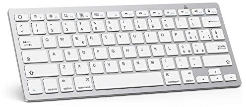 Omoton® Clavier bluetooth sans fil pour iPad, layout italien, ultra fin, compatible avec iPad Pro, iPad Air, iPad Mini et tous les tablettes Apple, blanc