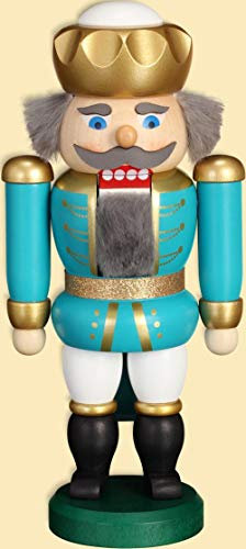 Rudolphs Schatzkiste Nußknacker König türkis-weiß HxBxT = 20x10x6cm NEU Weihnachten Seiffen Nutcracker Nüsse Erzgebirge Winter Dekoration Holzkunst Holz Weihnachtsmann Christmas Walnuss