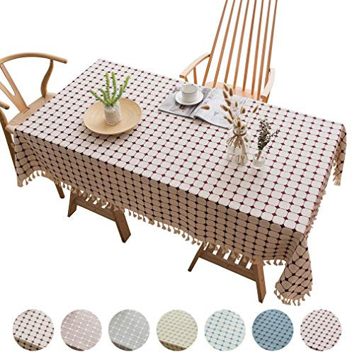 Xiang Ru - Mantel Cuadrado de Lino y algodón, diseño de Borla, Rojo, 110 x170CM (43.31 x66.93 Inch)