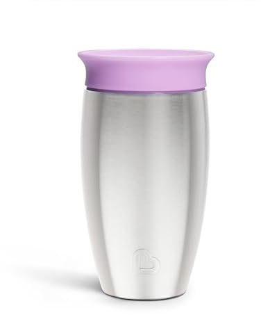 Munchkin Taza de Acero Inoxidable Miracle 360, Taza para Bebé y Niño Pequeño Libre de BPA, Optimo para el Destete, Tazas a Prueba de Fugas, 12+ Meses, 10oz/296ml, Púrpura