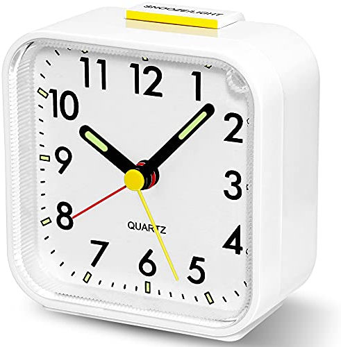 Neucox Battery Alarm Clock Bedside Non Ticking Silent Desk Clock Simple Table Analogue Clocks Nightlight Luminous Hands for Bedrooms Office Outdoors Heavy Sleepers