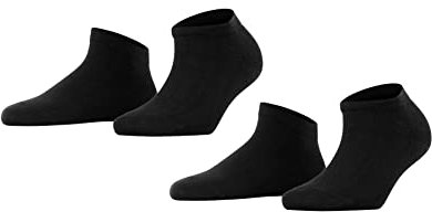 FALKE Damen Sneakersocken Happy Double Pack W Sn Baumwolle kurz einfarbig 2 Paar, Schwarz Black 3000, 35-38