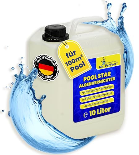 Mr. Perfect® Pool Star Poolreiniger, 10L - Pooldesinfektion Algenreiniger Algenentferner | Algenvernichter Pool | Flüssiges Algizid für Pool | Desinfizierendes Reinigungsmittel gegen Algen…