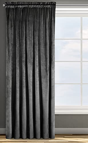 Eurofirany ROSA Vorhang Samt Velvet Kräuselband -1 STK. Weich Edel Gardine 200g/m² Elegant Glatt Einfarbig Flauschig Modern Klassisch Wohnzimmer Schlafzimmer, 135x300 cm, Schwarz