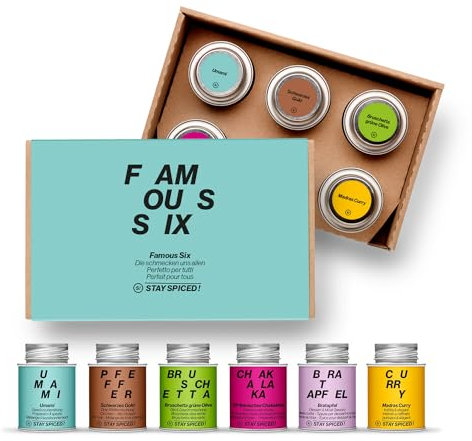 Stay Spiced !480g / Famous Six - Geschenkbox I STAY SPICED !480g Gewürzbox mit 6 beliebten Gewürzklassikern aus der Gewürzmanufaktur I ideal als Geschenk für Mann und Frau