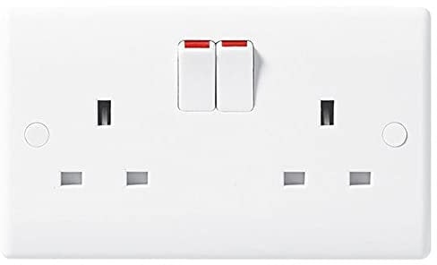 BG Electrical 822DP-01 Double Switched Power Socket, White Moulded, 13 Amp - 5 pack