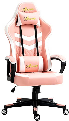 Vinsetto Gaming Chair, Computer Desk Chair with Lumbar Support, Faux Leather Racing Chair with Headrest and Swivel Wheels for Home Office, Pink