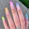 Brishow Coffin Rainbow Press on Nails - Short Fake Color Bloom Ballerina Acrylic Stick on 24pcs for Women and Girls