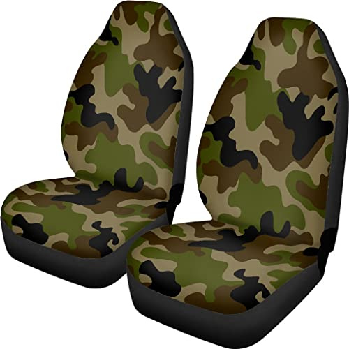 Pehede Sitzbezüge für Autos Camouflage Nahtloses Muster Braun Grün Schwarz Vordersitzbezug Einfach zu installieren Universal für Auto LKW Van SUV 2 Stück