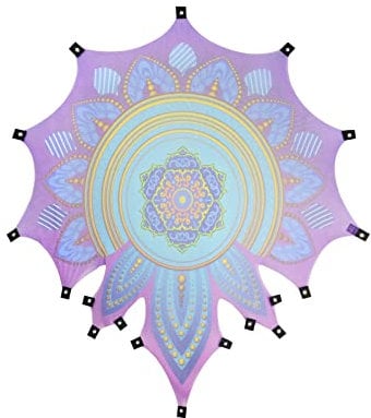 PSYWORK Schwarzlicht Segel Mesh Spandex | Dream Neon Sacred Church | 2,25 x 2,50m | UV-aktiv | leuchtend | Wandtuch Wandbehang Stoff Neon Deko Party Tuch Tapestry Poster Psy Goa