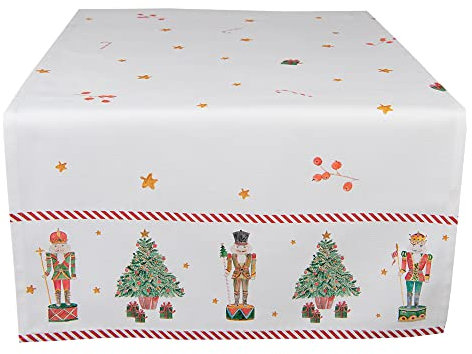Clayre & Eef Tischläufer Weihnachten 50 * 140 cm Beige Grün Baumwolle Rechteckig Nussknacker Tischdecke Läufer Tischtextilien