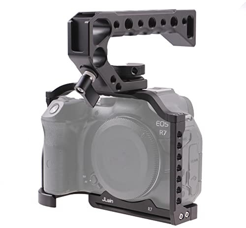 Hersmay Kamerakäfig mit Tragegriff oben für Canon EOS R7 Käfig mit Schnellwechselplatte für Arca-Ständer, Kaltschuh, NATO-Schiene und 1/4 Zoll & 3/8 Zoll Gewindelöchern