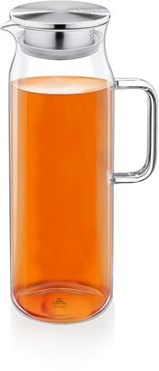 Wilmax | Glaskaraffe mit Deckel aus Edelstahl | 1500ml | Karaffe für Heiß- oder Kaltgetränke | Wasserkaraffe aus Borosilikatglas | Glaskrug für Tee, Saft, Milch | Glaskanne | Wasserkrug