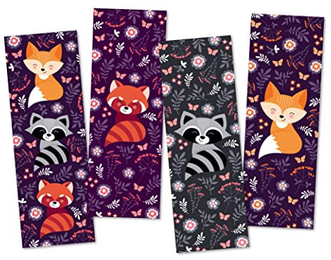12er Set Lesezeichen mit rotem Panda, Waschbär und Fuchs