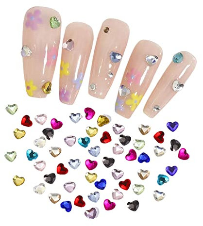 Heart Nail Rhinestones, 90 Pcs Acrylic Flatback 3mm Heart Nail Charms Nail Art Rhinestones Gems 3D Nail Art Decorations for DIY Crafts Jewelry Making (Mixed)