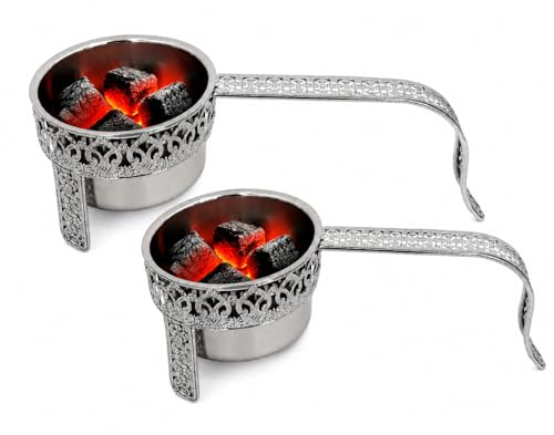 2er Set - Shisha Kohlebehälter, Kohlekorb für die Shisha, Wasserpfeife Kohle, Grillkohlekorb für Transport von Shisha Kohle,Charcoal Basket - Farbe Silber, Kohlezubehör für Shishas & Wasserpfeifen