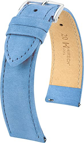HIRSCH Uhren-Armband Osiris Nubuk M - Uhr-Band aus naturbelassenem Kalbs-Leder - Hellblau - 18