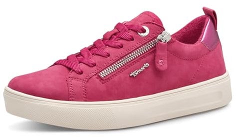 Tamaris COMFORT Damen Sneaker flach mit Reißverschluss Freizeit, Rosa (Fuxia Nubuc), 42 EU