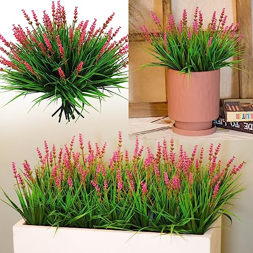alyptus 12 Bündel künstliche Pflanzen & Blumen im Freien Fake Greenery für Fenster Box Pflanzgefäße Haus Garten Veranda Dekor (rosa Blumen)