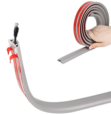 Btstil Floor Cable Cover Protector, Flexible Wire Cover, Self-Adhesive Small Cable Duct | Protect Cables & Prevent Trip Hazards | Ideal for Office, Home, Workshop, Warehouse, Garage (Grey, D30, 2m)