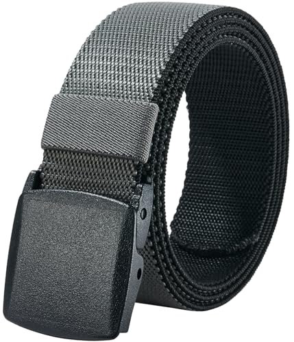 LionVII Elastische Gürtel für Herren, 2 Farben in 1 Gürtelband für Arbeit Outdoor Wandern,130 cm Stretchgürtel mit Kunststoffschnalle (Schwarz und Grau)