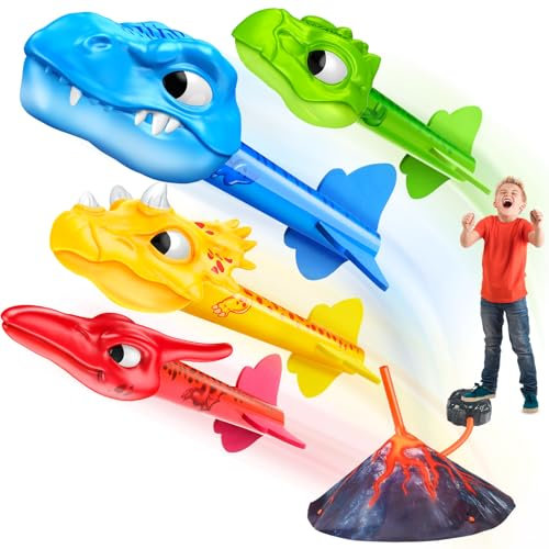 Anginne Dinosaur Toys - Garden Games for Kids Age 3-9, Rocket Toys Launcher for Boys & Girls