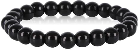 Crystal Bracelet 8mm Healing Crystal Bracelet Natural Gemstone Bead Bracelet Stretch Bead Bracelet Crystal Bracelets Beaded Bracelets for Healing Jade Bracelet Gift for Women Men (Black)