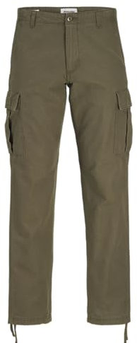 JACK & JONES Mens Cargo Combat Trouser Relaxed Fit Button Fastening Pants for Men UK, Olive Night- 33W / 36L