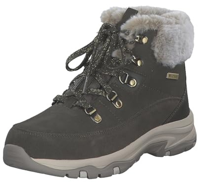 Skechers Damen Trego Snow Worries Stiefelette, Olive Suede/Duraleather/Faux Fur, 37.5 EU