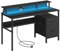 VASAGLE Escritorio con Cajones de Tela, Luces LED y Tomas Corriente Incorporadas, Estante para Monitor, 55 x 135 x 90 cm, 2 Puertos USB-A, para Oficina Casa, Negro Ébano LWD094B56