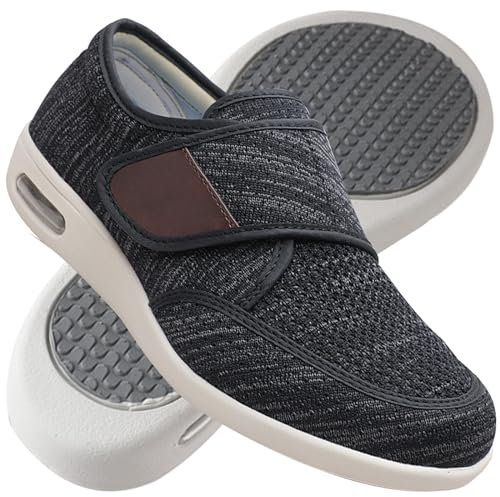 Zapatillas pie Diabetico Hombre Verano Zapatillas ortopédicas para Hombre Mocasines sin Cordones para Hombre Deporte para Senderismo al Aire Libre para Hombre (Color : Black Gray, Size : 43 EU)