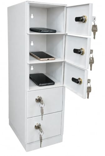 LEOMAR Casier de Stockage de Téléphone Portable pour Entreprises & Écoles, Armoire Sécurisé en Acier pour Smartphones, 5 Compartiments avec Clés, Coffre-Fort Mural 53 × 15 × 20 cm, Gris