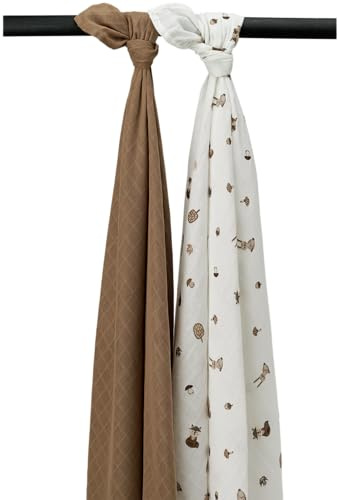 MEYCO Mullwindeln 2er Pack 120x120cm Musselin Stilltuch Forest Animals | 100 % weiche Baumwolle - Oeko Tex zertifiziert - saugfähig, hautfreundlich & schnelltrocknend