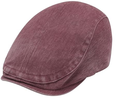 ZLYC Sommer Ivy Schirmmützen Ballonmütze Baumwolle Flatcap für Herren(Gewaschenes Burgunderrot),Genheitsgröße