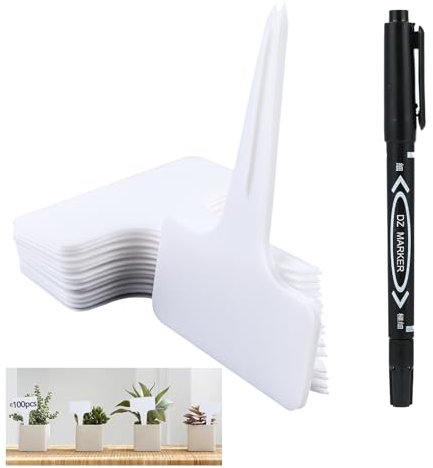 Juego de 100 etiquetas para plantas, etiquetas plantas, plastico para huerto con marcador blanco incluido. Adecuado para jardines, huertos o granjas.