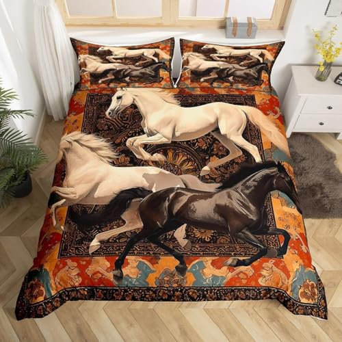 EXSANLIEAY Mustang Bettwäsche 155x220 - Laufen Wendebettwäsche, Weiche & Atmungsaktiv Microfaser Bettbezug + 2 Kissenbezug 80x80, Angenehme bettwäsche-Sets, 3 Teiligmit Reißverschluss