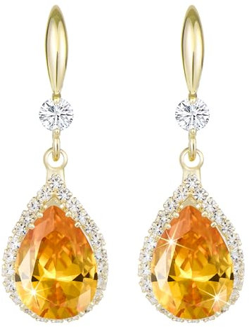 Linawe Gold Schmuck Set Damen, Hängende Orange Ohrringe, Kristall Diamant Modeschmuck Vergoldet, Tropfen Ohrringe für Hochzeit