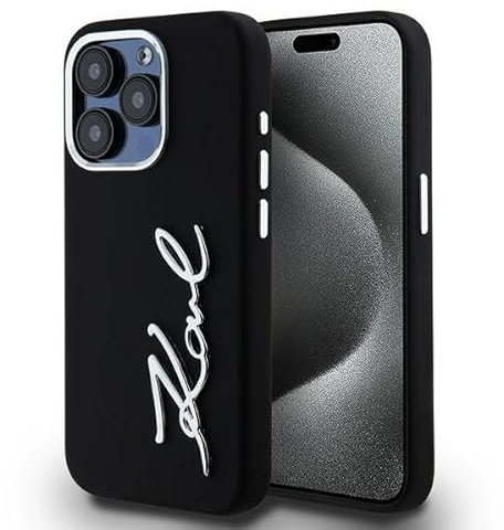 CG MOBILE Karl Lagerfeld KLHCP15LSCMSMVK Hülle für iPhone 15 Pro 6.1 Schwarz hardcase Silicone Metal Script Logo