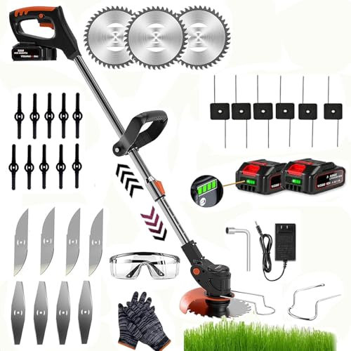 Trimmer garden, Electric grass strimmer, Height Adjustable Grass Trimmer, Lightweight Lawn Mower,24v Metal Blade,For Garden Clearing Weeds Trees,5 Types Blades