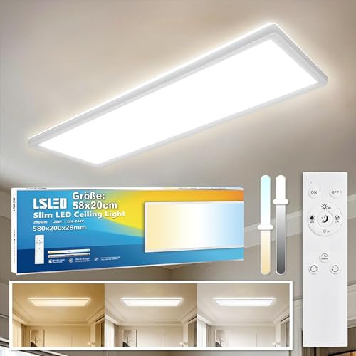 L5L3D LED Deckenleuchte mit Fernbedienung, 58x20x2.8CM 2700K/4000K/6500K22W 2900LM IP44 LED Panel mit Backlight-Effekt für Badezimmer Schlafzimmer Wohnzimmer Küche Bad Keller, Weiß